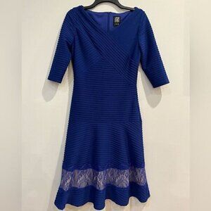 JAX Royal Blue Lace Bandage Fit & Flare V-Neck Cocktail Dress
